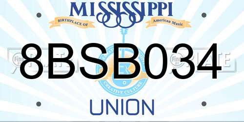 8BSB034 Mississippi License Plate