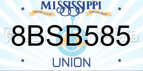 8BSB585 Mississippi License Plate