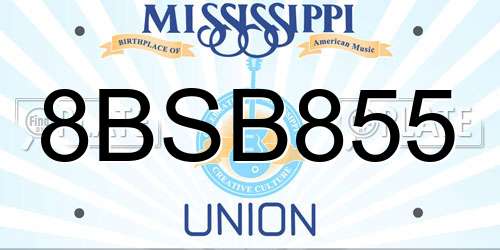 8BSB855 Mississippi License Plate