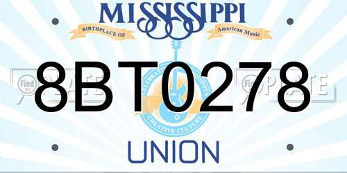 8BT0278 Mississippi License Plate
