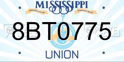 8BT0775 Mississippi License Plate