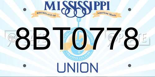 8BT0778 Mississippi License Plate