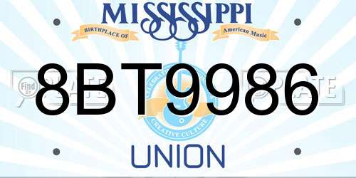 8BT9986 Mississippi License Plate