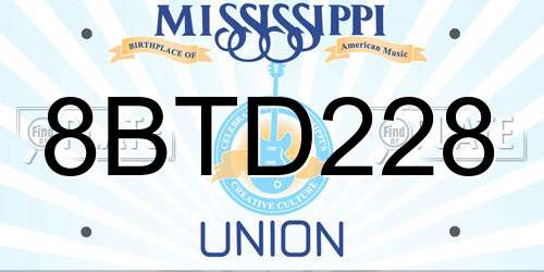 8BTD228 Mississippi License Plate