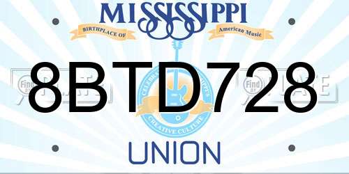 8BTD728 Mississippi License Plate