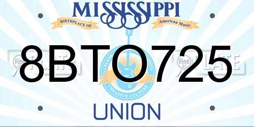 8BTO725 Mississippi License Plate