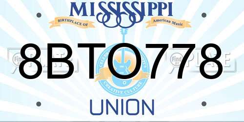 8BTO778 Mississippi License Plate