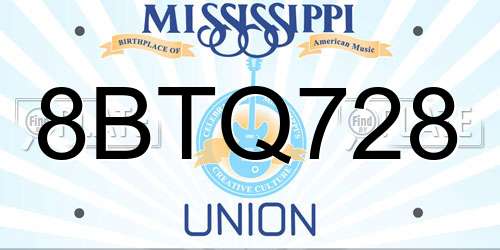 8BTQ728 Mississippi License Plate
