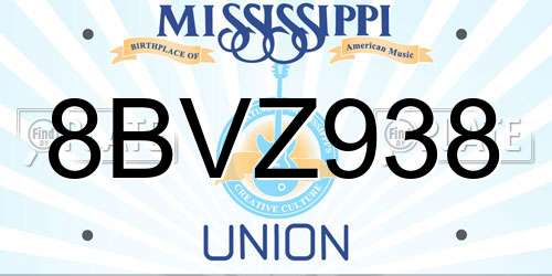 8BVZ938 Mississippi License Plate