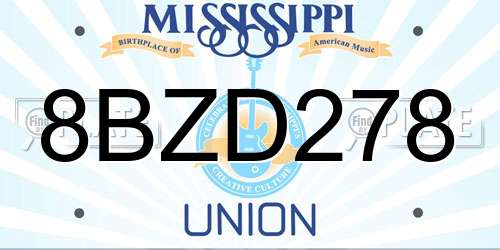 8BZD278 Mississippi License Plate