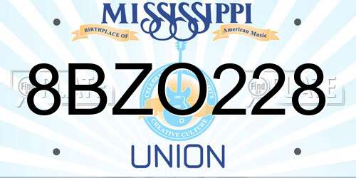 8BZO228 Mississippi License Plate