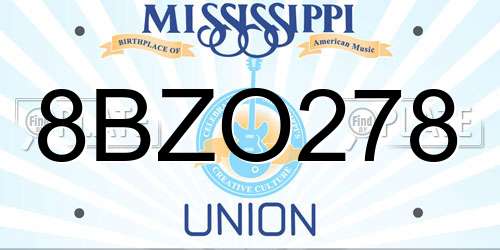 8BZO278 Mississippi License Plate