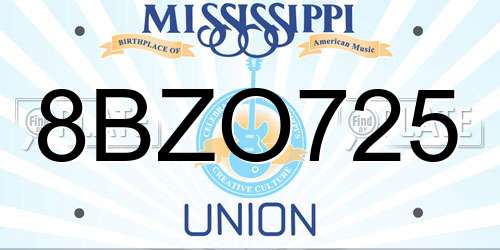 8BZO725 Mississippi License Plate