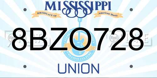 8BZO728 Mississippi License Plate