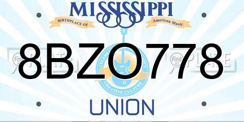 8BZO778 Mississippi License Plate