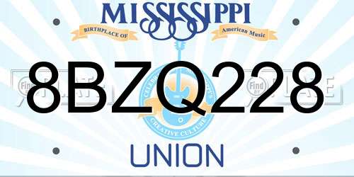 8BZQ228 Mississippi License Plate