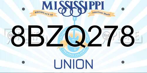 8BZQ278 Mississippi License Plate