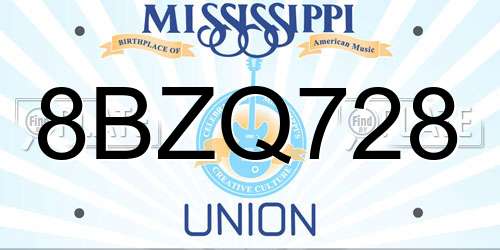 8BZQ728 Mississippi License Plate