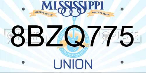 8BZQ775 Mississippi License Plate