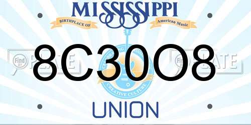 8C30O8 Mississippi License Plate