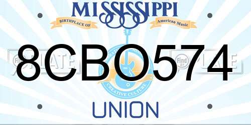 8CBO574 Mississippi License Plate