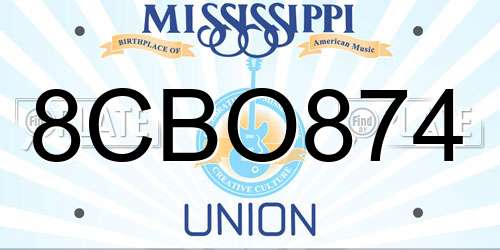 8CBO874 Mississippi License Plate