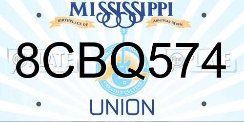 8CBQ574 Mississippi License Plate