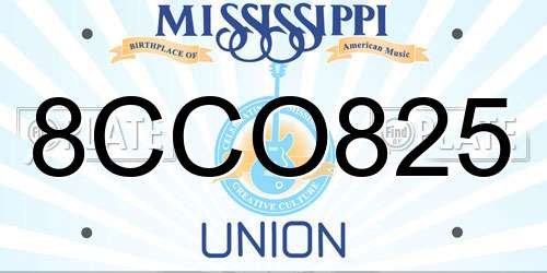 8CCO825 Mississippi License Plate