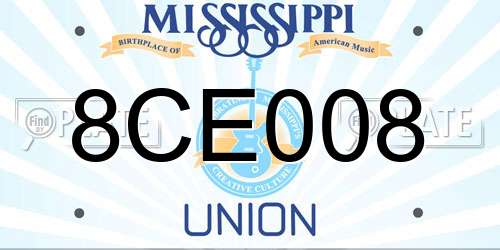 8CE008 Mississippi License Plate