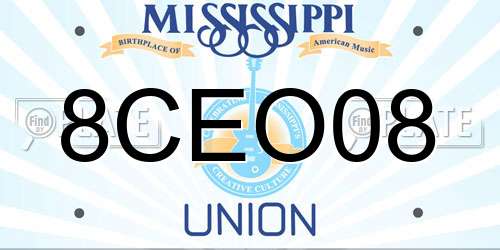 8CEO08 Mississippi License Plate