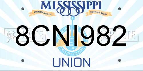 8CNI982 Mississippi License Plate
