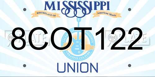 8COT122 Mississippi License Plate