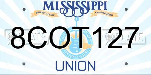 8COT127 Mississippi License Plate