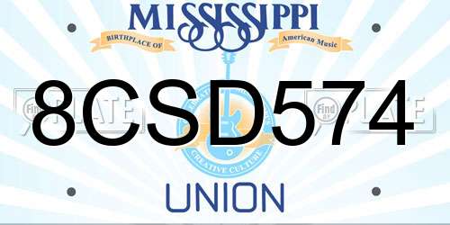 8CSD574 Mississippi License Plate
