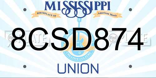 8CSD874 Mississippi License Plate
