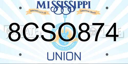 8CSO874 Mississippi License Plate