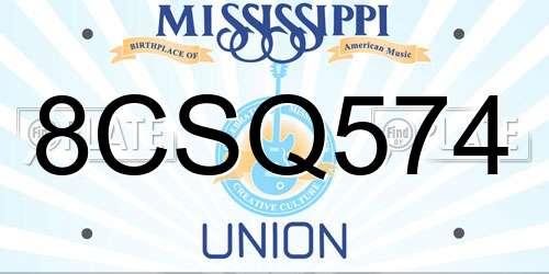 8CSQ574 Mississippi License Plate