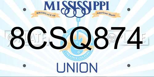 8CSQ874 Mississippi License Plate