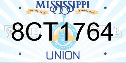 8CT1764 Mississippi License Plate