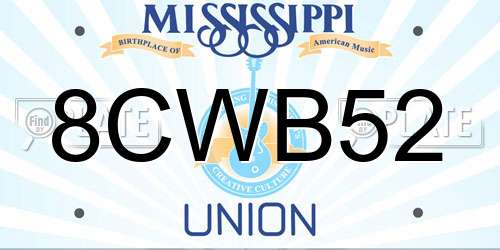 8CWB52 Mississippi License Plate