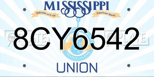 8CY6542 Mississippi License Plate