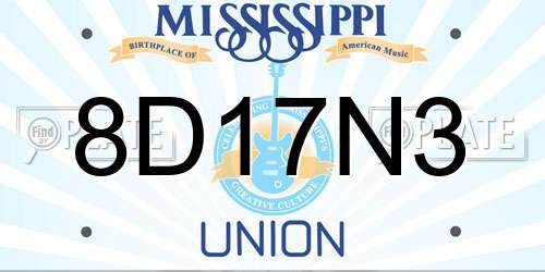 8D17N3 Mississippi License Plate