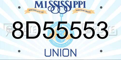 8D55553 Mississippi License Plate