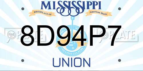 8D94P7 Mississippi License Plate