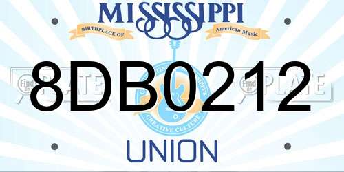 8DB0212 Mississippi License Plate