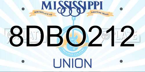 8DBO212 Mississippi License Plate