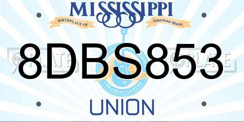 8DBS853 Mississippi License Plate