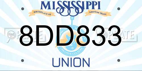 8DD833 Mississippi License Plate