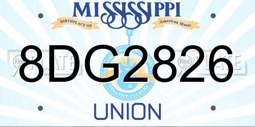 8DG2826 Mississippi License Plate