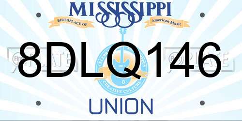 8DLQ146 Mississippi License Plate